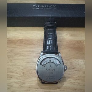 Stauer Black Leather Strap Watch